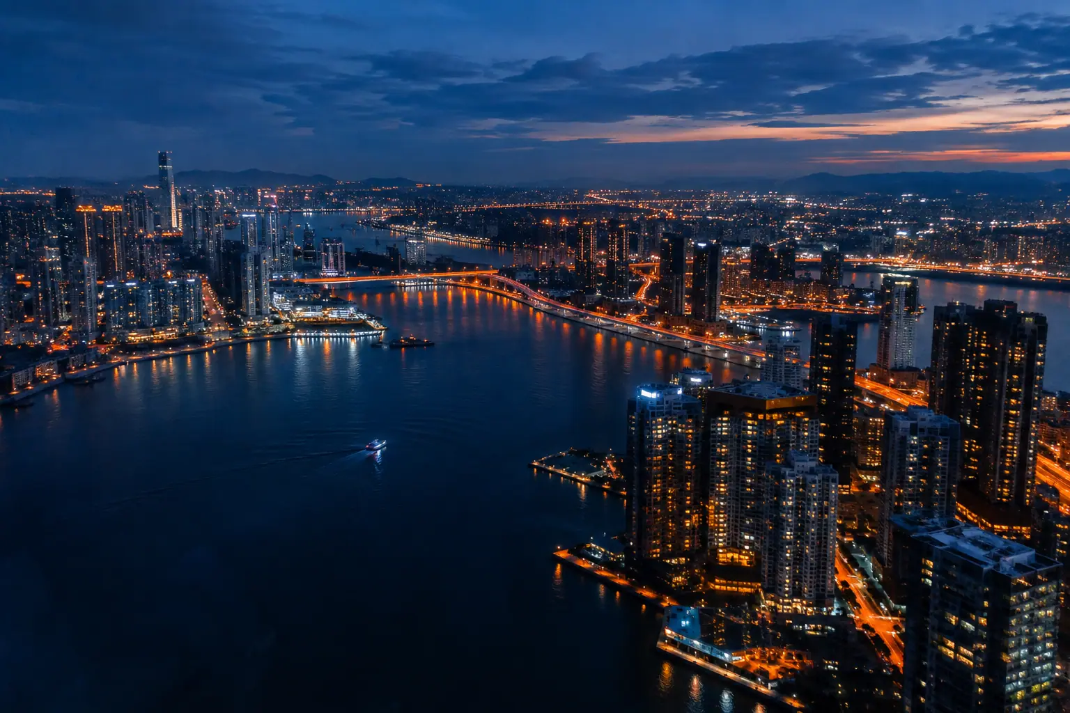Boston at night from above