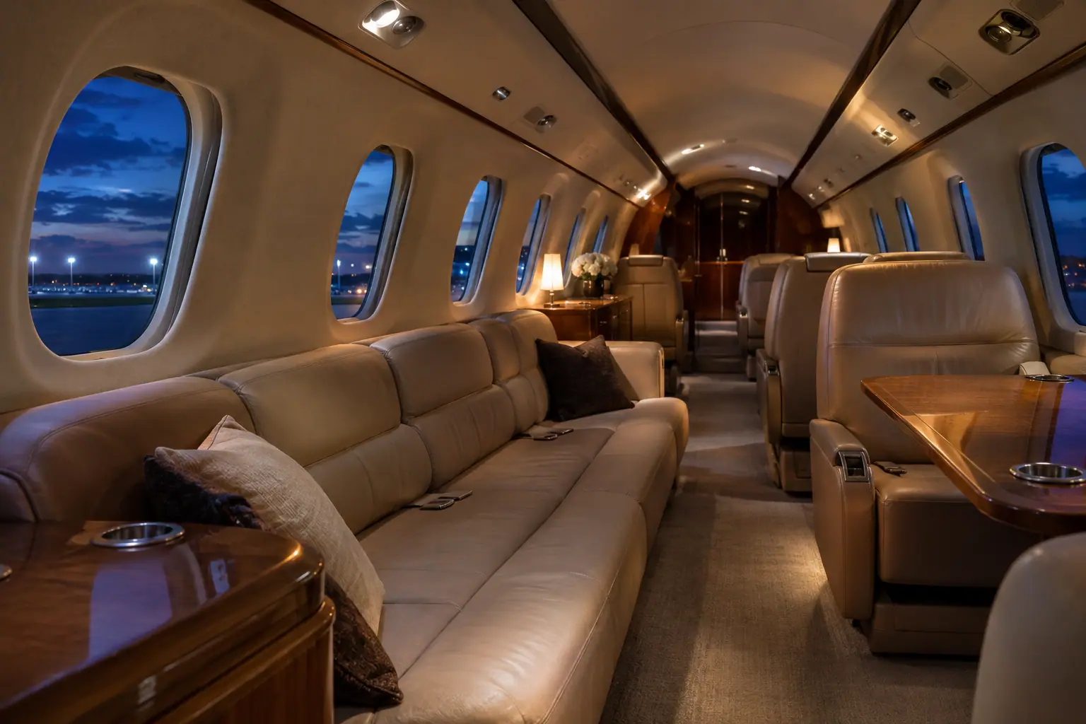 Super-midsize jet cabin interior